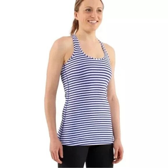 Lululemon Athletica Blue white stripe Racerback Tank Top Small - Picture 1 of 6